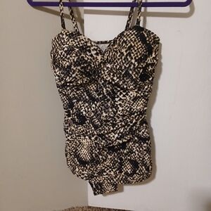 Alisha Levine Black and Tan One Piece Swimsuit with Adjustable Straps